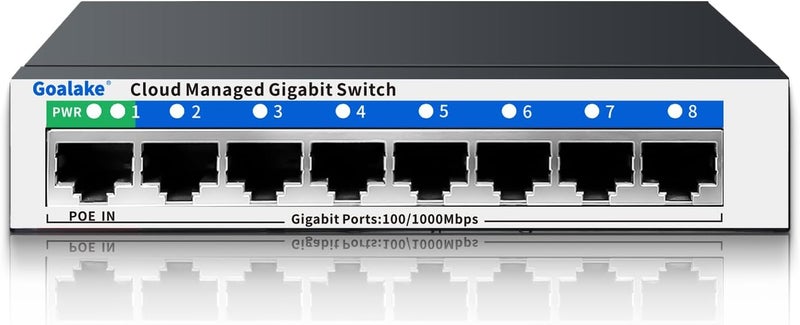 Goalake 8 Port Gigabit Switch, Easy Smart Managed Ethernet Switch, Network Hub, Ethernet Splitter, Plug & Play, Fanless Metal Design, VLAN, Qos, Support PoE Powered, Desktop or Wall Mount - Image 1